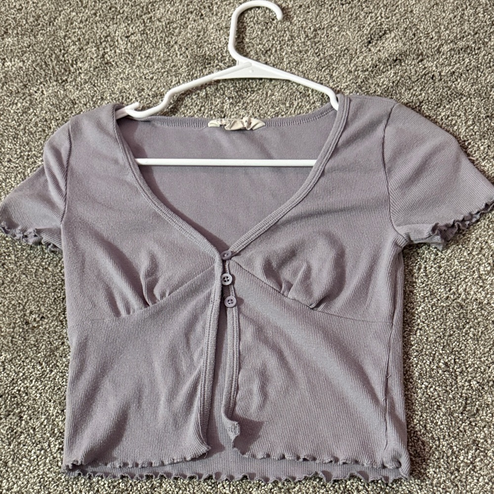 Lavender Ribbed Button-Front Crop Top